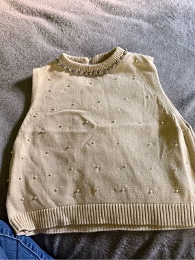 Bejeweled Ivory Sleeveless Knit Crop Top